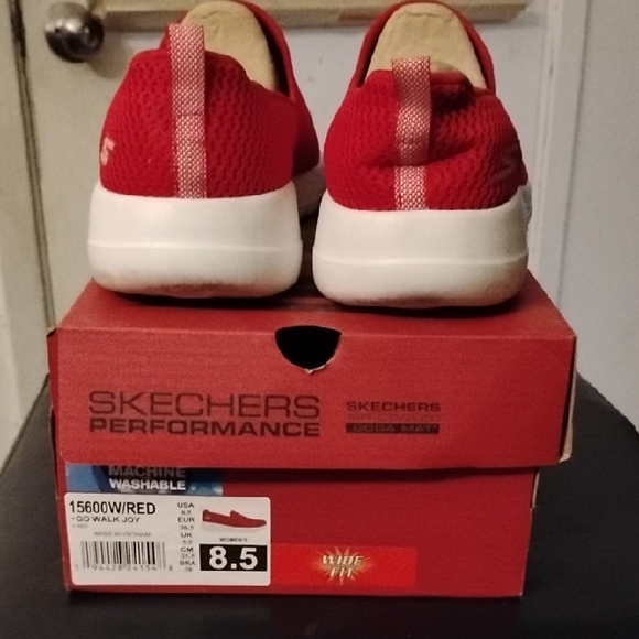 Skechers Women's Red Mesh Slip-On Sneakers - Picture 2 of 8